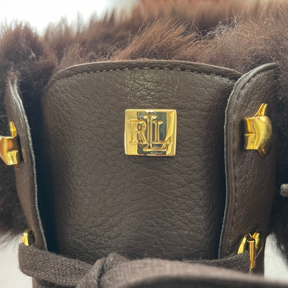 Ralph Lauren Dark Brown Lace-Up Boots with Gold Accents;NWOT. - Picture 2 of 8
